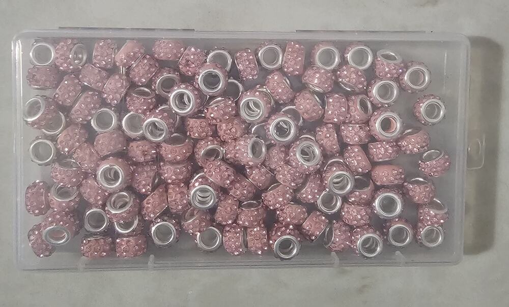 100Pcs Rhinestone Large Hole Beads Spacer Beads Pink European Craft Big Beads La